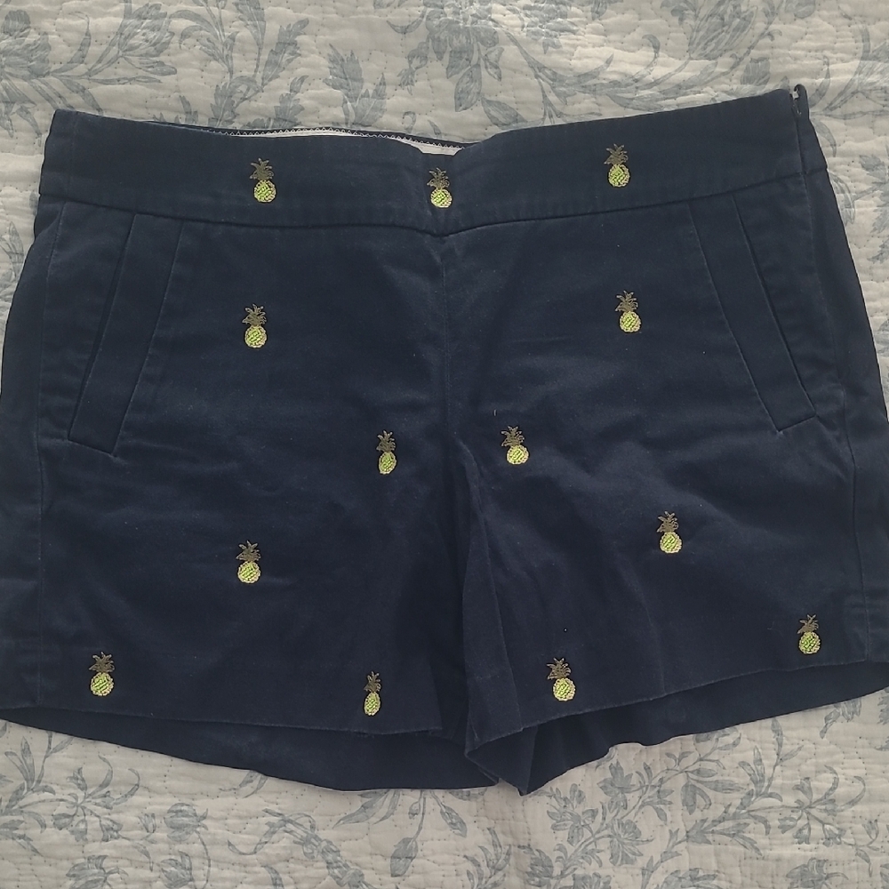 J. Crew Blue and Yellow High Waist Shorts with Pineapple Design
